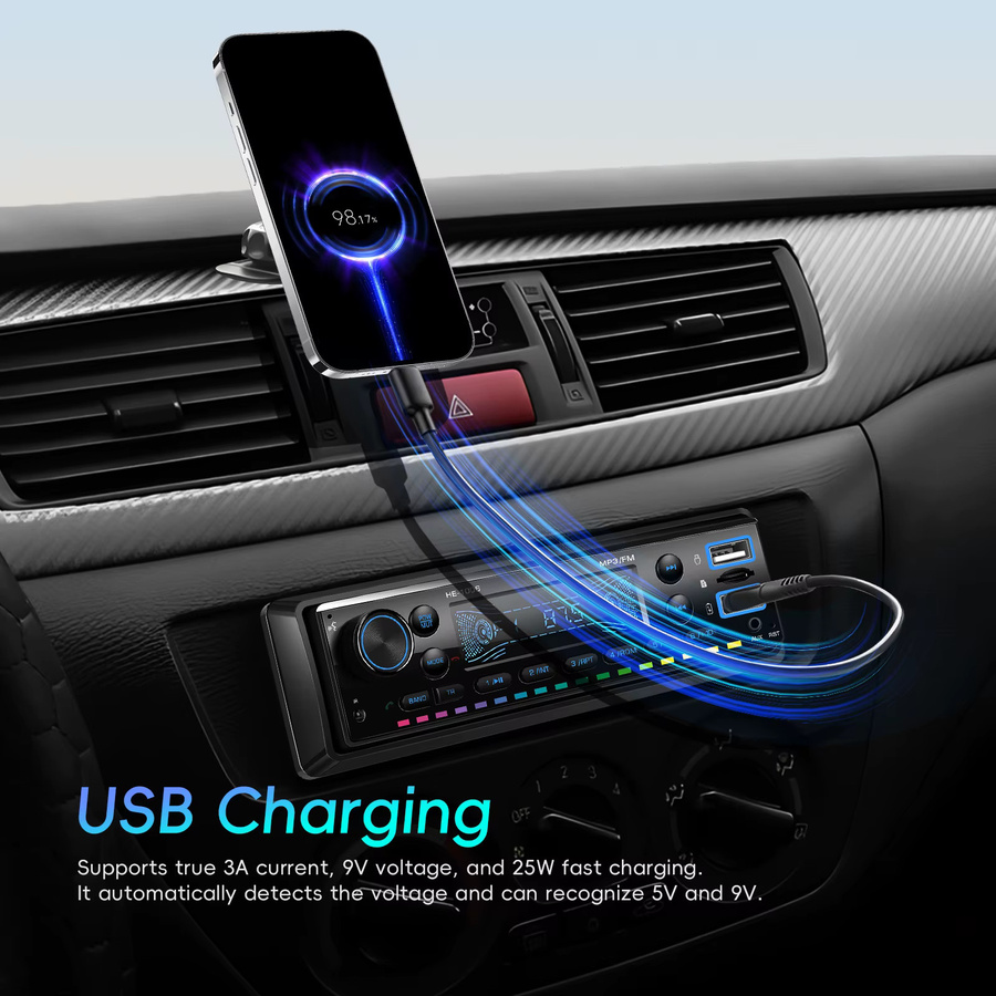Podofo 1 Din Universal Auto MP3 Autoradio mit Bluetooth, AUX-IN, USB und FM Radio in Schwarz - Bild 4