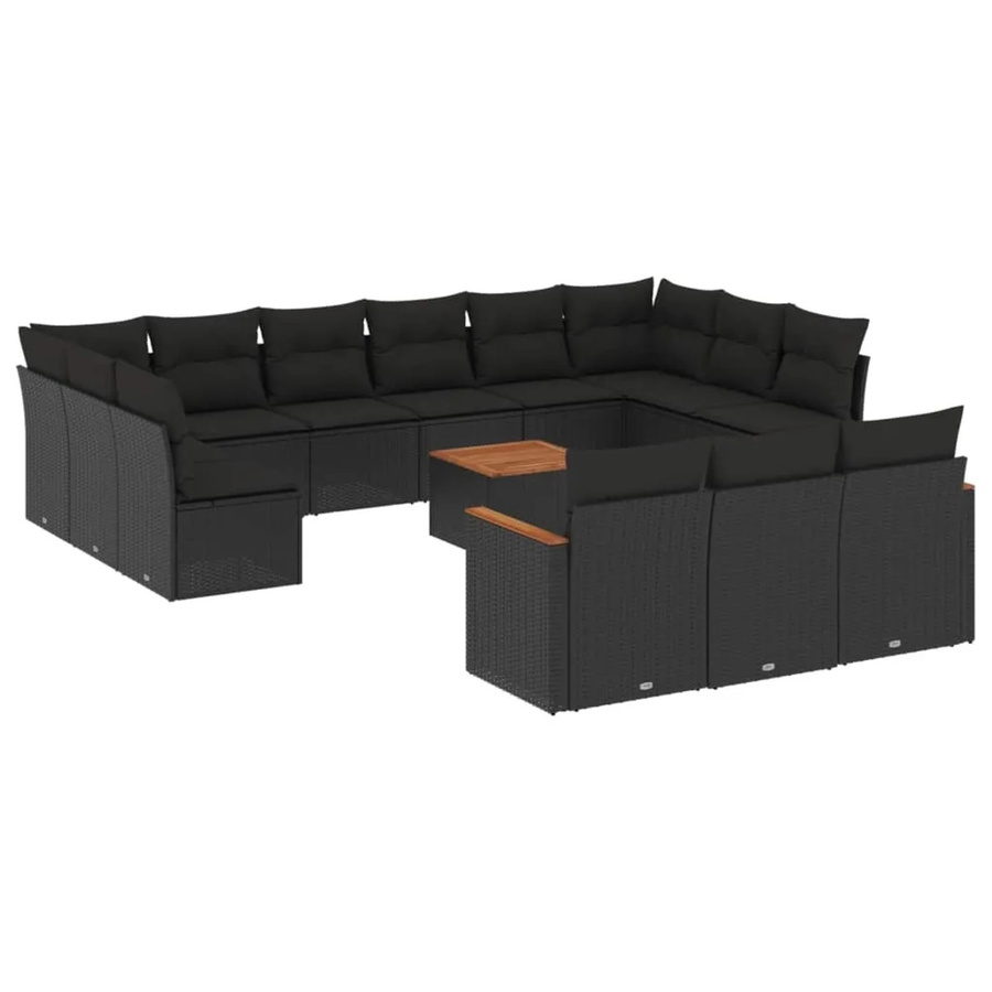 vidaXL 14-tlg Garten-Sofagarnitur aus Poly-Rattan und Akazienholz in Schwarz mit Kissen Modell 27 - Bild 2