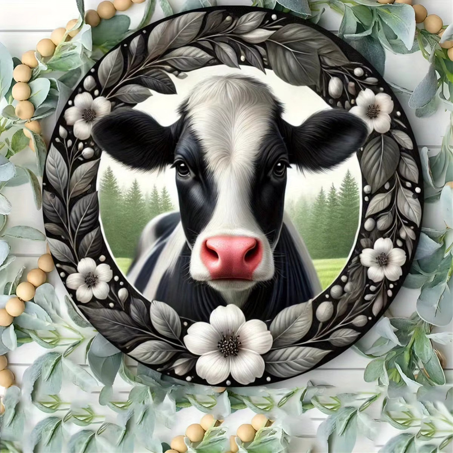 Potdemiel Wandkunst Holstein Kuh aus Metall, kreisförmige Bauernhaus-Dekoration in Mehrfarbig, Durchmesser: 20 cm - Bild 5