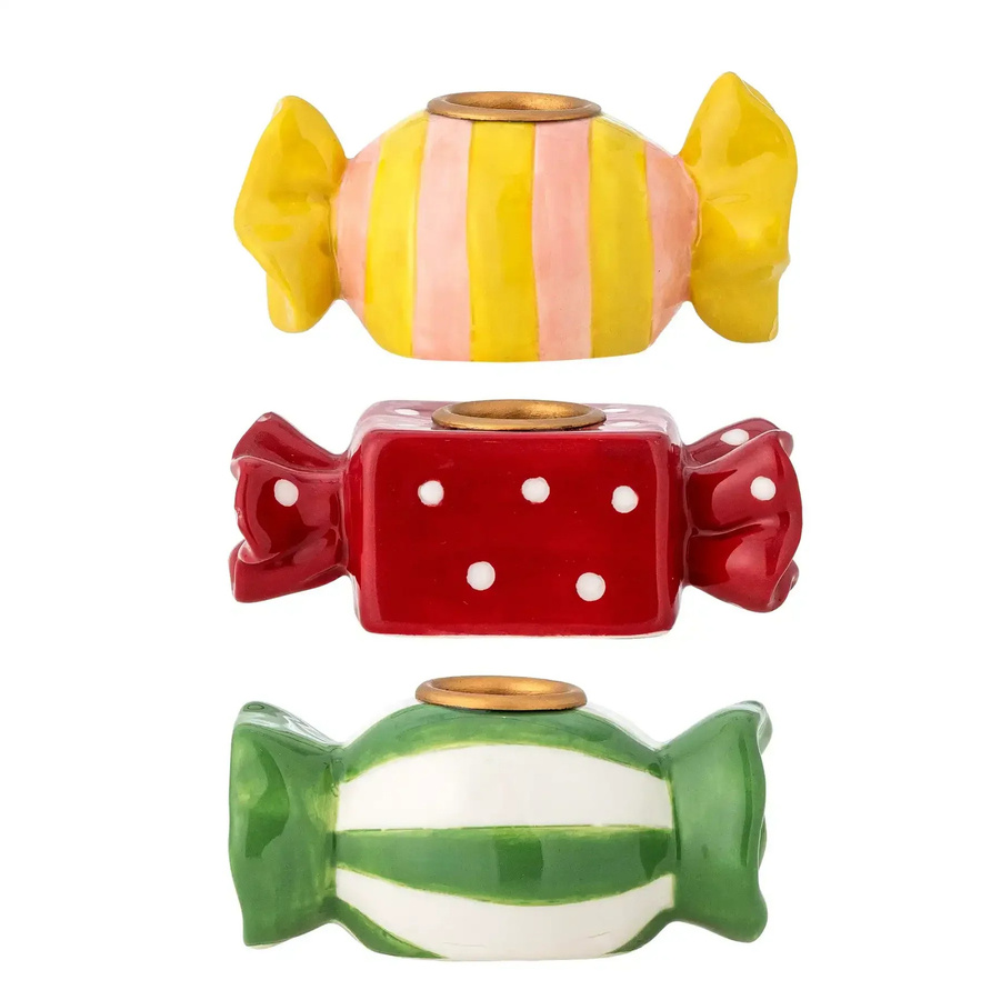 Bloomingville Leiano Kerzenhalter aus Keramik, Set aus 3 Stück, mehrfarbig (Gelb, Rot, Grün) - Bild 1
