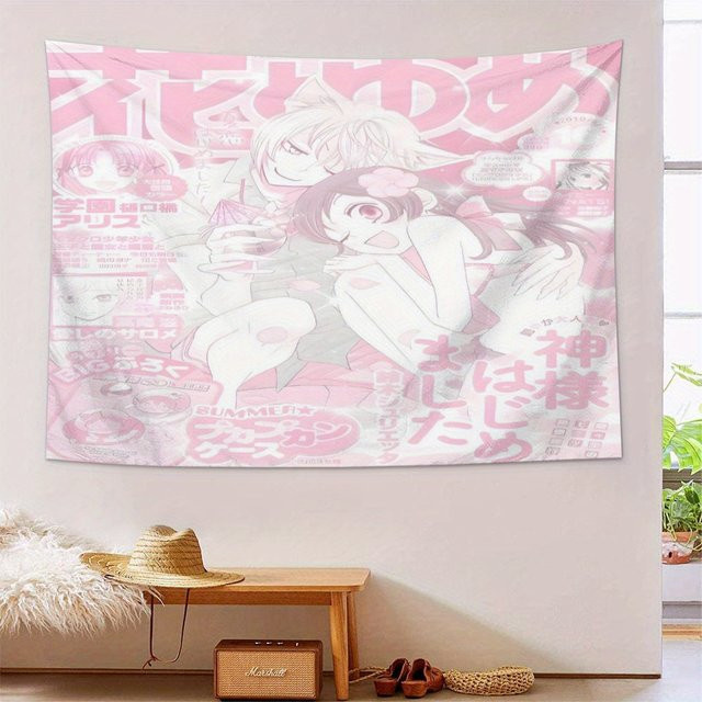 VIKAMA Wandteppich mit Anime-Collage in Rosa und Weiß, japanischer süßer Mädchen-Stil Wandbehang für Schlafzimmer und Wohnheim, B/H: 60 x 40 cm - Bild 1