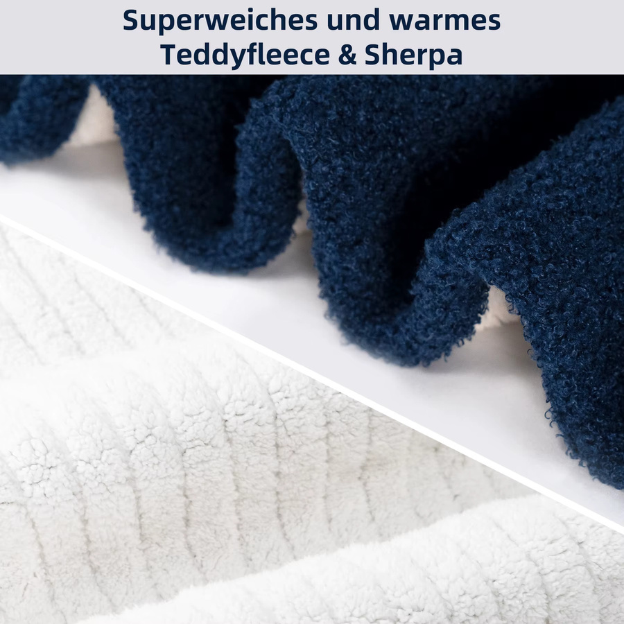TOPS Heizdecke mit Sherpa-Futter in Blau, regulierbare Wärme von 20-48 ℃, mit Auto-Off-Timer und Überhitzungsschutz, maschinenwaschbar - Bild 2