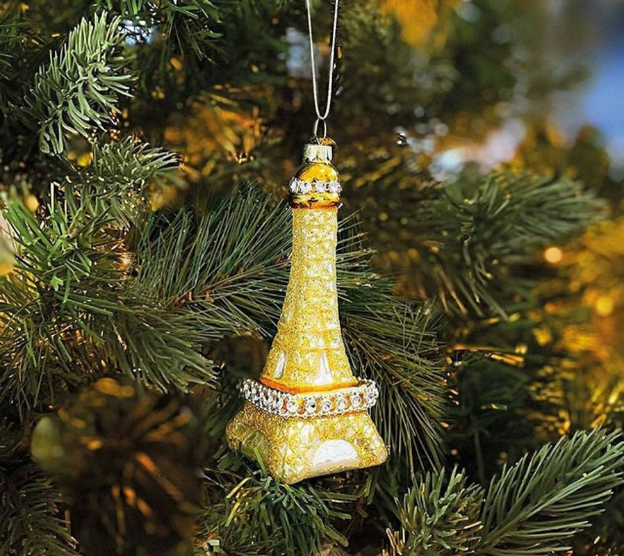 Goldener Eiffelturm Christbaumschmuck aus Glas als glamouröses Hängeornament für deine Weihnachtsdekoration - Bild 1