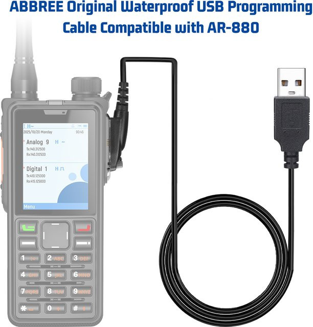 ABBREE Wasserdichtes USB-Programmierkabel in Schwarz, kompatibel mit dem AR-880 Zwei-Wege-Funkgerät - Bild 1