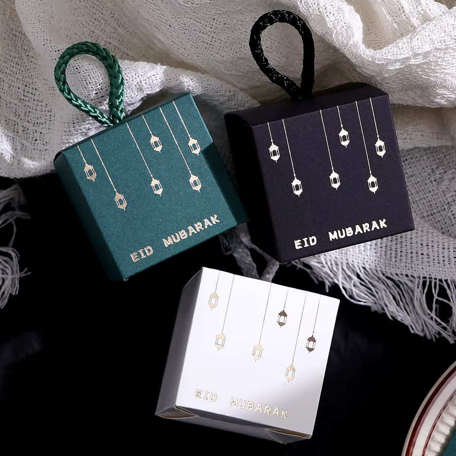 20-teiliges Luxus-Mini-Geschenkbox-Set für Eid in Schwarz, Grün und Weiß mit goldenem Laternen-Design und geflochtenen Griffen aus Papier - Bild 4
