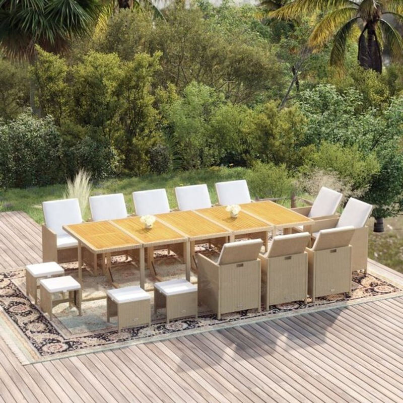 15-teilige moderne Garten-Essgruppe aus Poly-Rattan mit Kissen in Beige und Cream von vidaxl - Bild 1