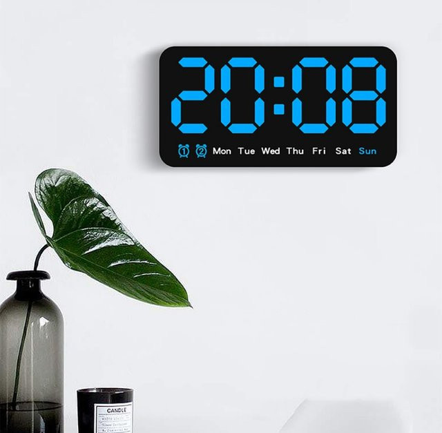 NieNie Digitale LED Wanduhr mit Sprachsteuerung, Temperatur, Datum und Dual-Alarm in Schwarz oder Pink - Bild 1
