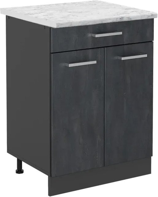 Vicco Küchenunterschrank R-Line in Schwarz Beton/Anthrazit mit Marmor-Optik, Breite: 80 cm - Bild 1