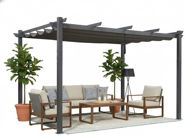 Purple Leaf Aluminium Pavillon mit Schiebedach in Grau, B/T/H: 280 x 400 x 245 cm - Bild 1