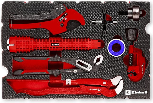 Einhell Klempner-Set Sanitärinstallation 8-teilig mit Werkzeug-Pad und E-Case in Schwarz-Rot - Bild 2
