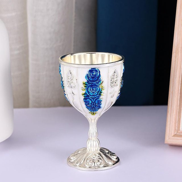 xianyi01 Weingläser aus Edelstahl im Vintage-Stil, Silber, Floral-Design für Wodka und Champagner - Bild 1