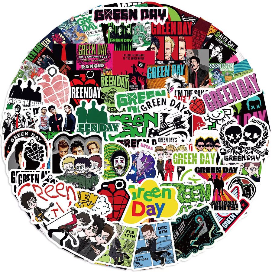 100 Stück Green Day Rockband Aufkleber aus wasserfestem PVC in Multicolor für Gitarre, Gepäck und Notizbuch - Bild 2