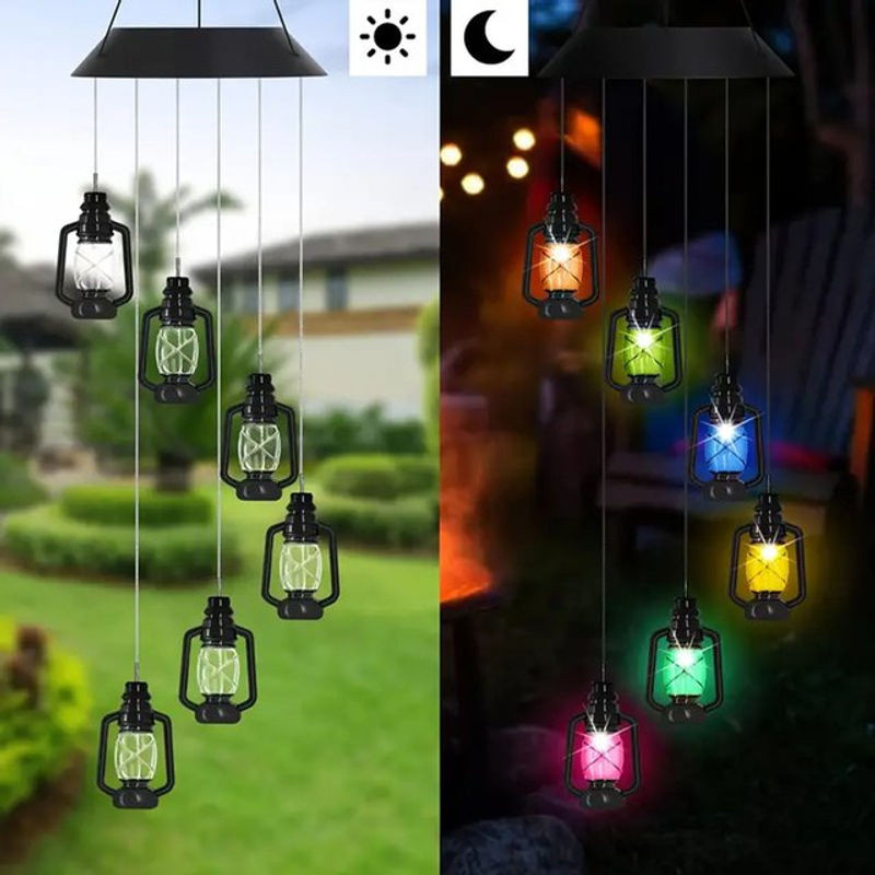 Peach Forest Solar Windspiel in Petroleum Flaschenform aus Glas für Garten und Veranda, mehrfarbig - Bild 1