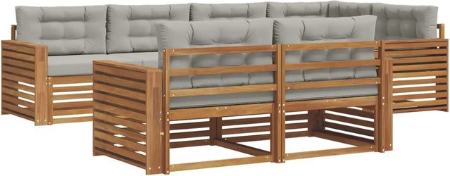 vidaXL Outdoor-Sofagarnitur 22-tlg. aus Akazienholz in Natur mit hellgrauen Kissen im L-Shape Design - Bild 1