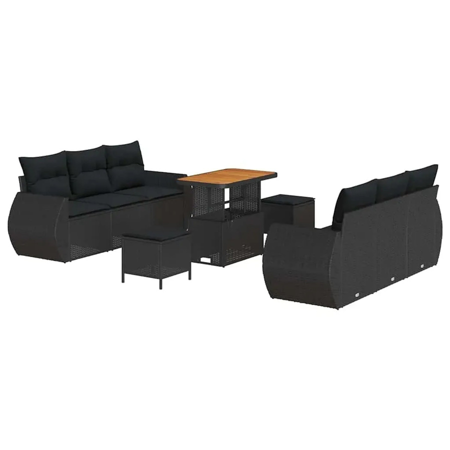 vidaXL Garten-Sofa-Set 9-teilig aus Poly-Rattan und Akazienholz in Schwarz - Bild 2