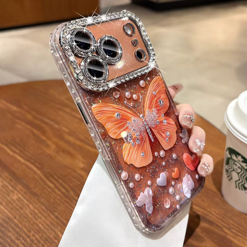 Xeber Diamant-Schmetterlings-Handyhülle für iPhone 13, 14, 15, 16 Plus, 17 Pro Max mit glitzernden Strasssteinen in Transparent und stoßfester Hartschale - Bild 2