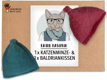 Kater Kasimir Katzen Spielkissen mit Baldrian und Katzenminze, 2er Set - Bild 1