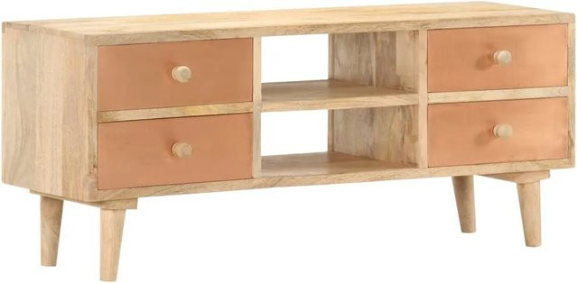 vidaXL TV-Schrank aus Mango Massivholz in Braun, rustikaler Mediaschrank für dein Wohnzimmer, B/T/H: 110 x 30 x 45 cm - Bild 1