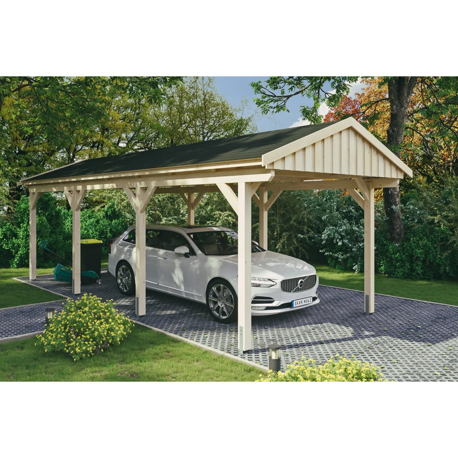 Skan Holz Carport Fichtelberg aus Fichte Leimholz in Beige mit schwarzen Dachschindeln B/T: 317 x 808 cm, Höhe: 303 cm - Bild 2