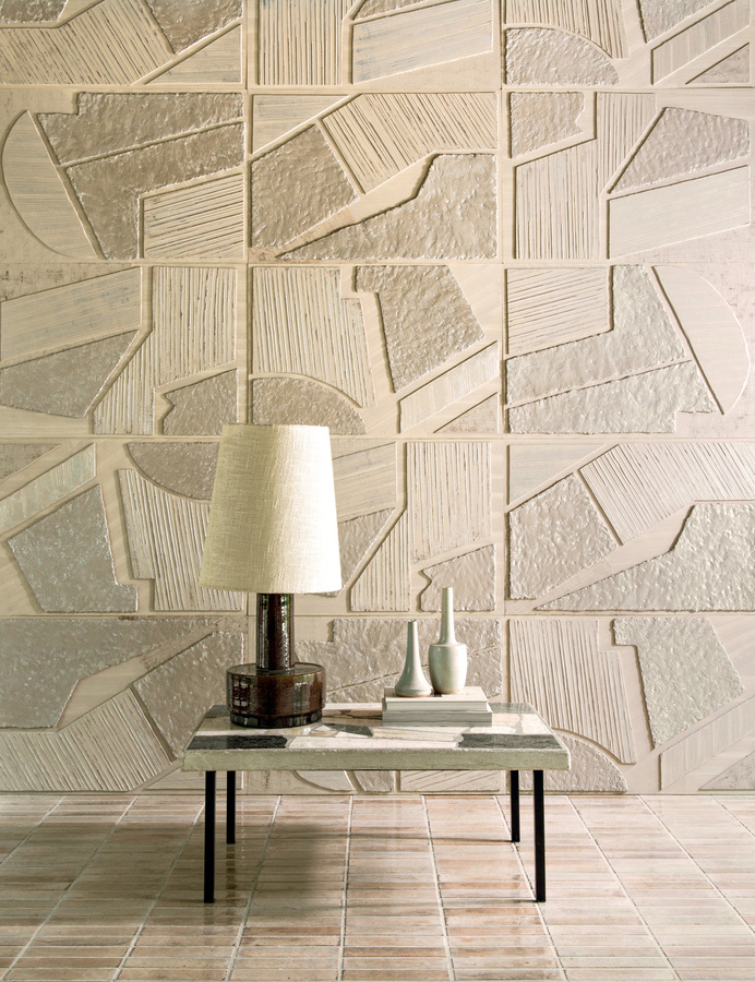 CMO Paris Tapete Gesso Fresque - Sable A in Beige und Gold mit abstraktem Streifenmuster und modernem Mural-Design aus Vlies - Bild 1