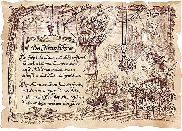 Zunftbild Kranführer als Vintage Paper Poster auf Antikpapier, Multicolor, Höhe: 29,7 cm, Breite: 21,0 cm - Bild 1