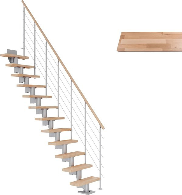 Dolle Mittelholmtreppe Dublin aus Buche in Perlgrau, gerade, 11 Stufen, für eine Raumhöhe bis 270 cm, Breite: 75 cm - Bild 1