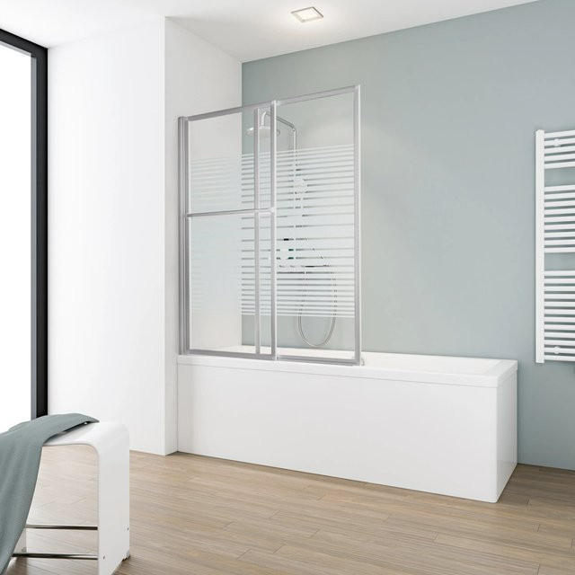 Schulte Wannenaufsatz ausziehbar mit Handtuchhalter aus Echtglas in Clear und Silber, Breite: 140 cm bis 118 cm - Bild 1