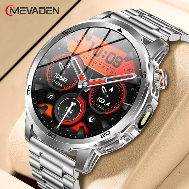MEVADEN Smartwatch, 1.85 Zoll, Edelstahl, Silber, Schwarz, Unisex - Bild 1