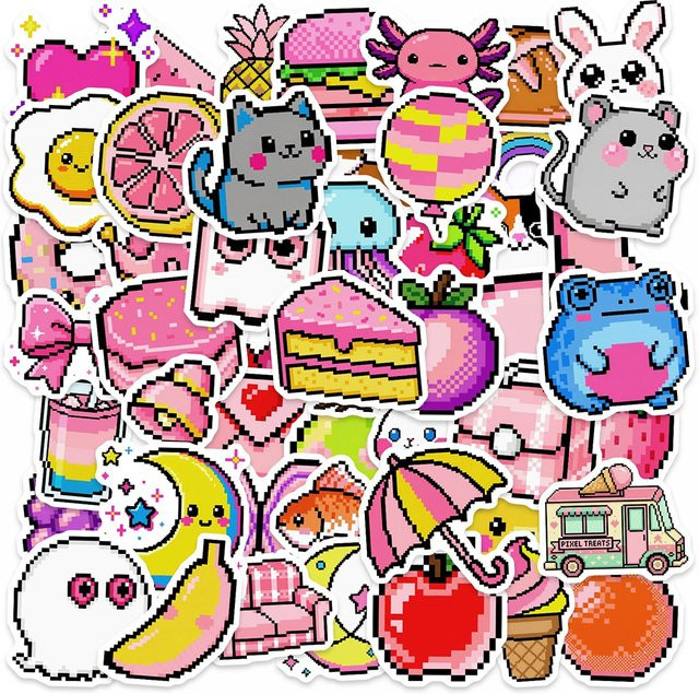 Charile Mosaik-Pixel-Stil Tier- und Lebensmittel-Aufkleber, Multicolor, 10-teiliges Set - Bild 1