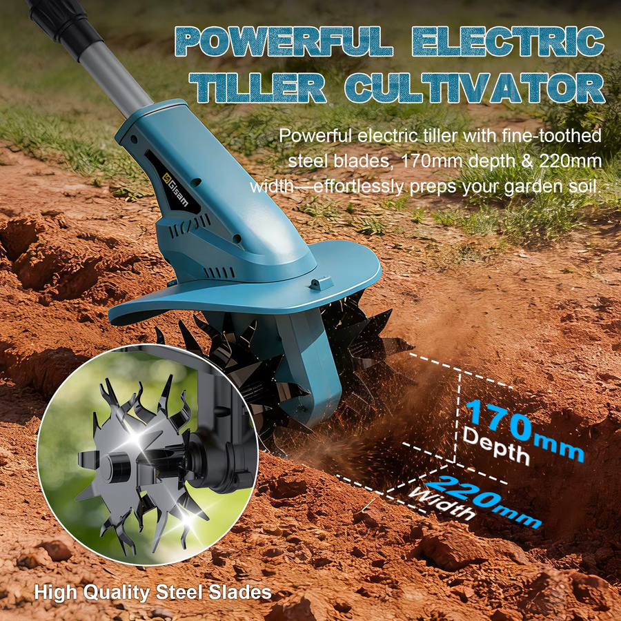 Gisam Bürstenloser Elektro-Gartenfräser Bodenfräse für Makita 18V Akku in Blau - Bild 4