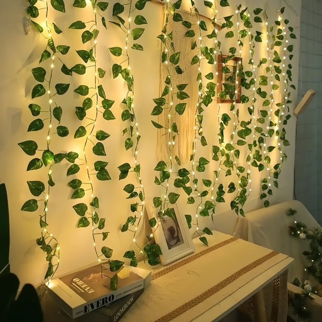 OKAL RED EAST Grüne Efeu-Blatt Lichterkette mit SMD-LEDs für Schlafzimmer, Hochzeiten und Feierlichkeiten - Bild 1