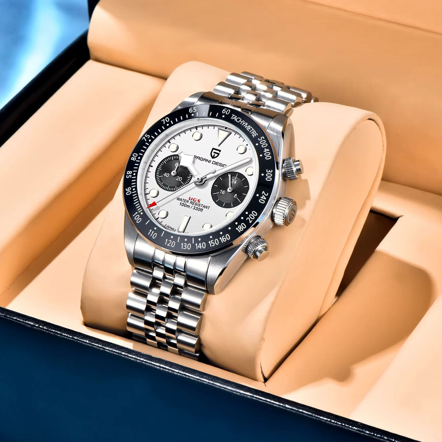 PAGANI DESIGN Chronograph, Quarz, Edelstahl, Schwarz, Weiß, Herren - Bild 3