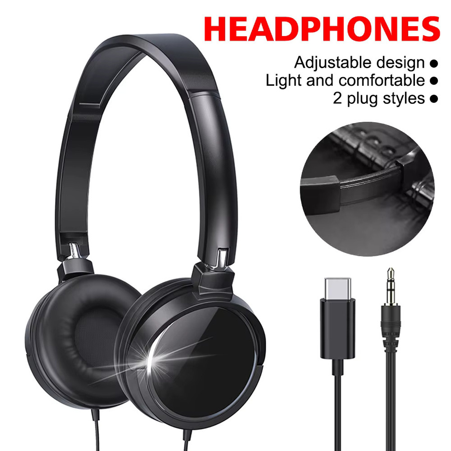 Ockkic Faltbare Stereo Kopfhörer mit Bass-Modus und 3,5mm Jack oder USB-C Stecker für PC, Smartphones und Tablets in Schwarz oder Weiß - Bild 2