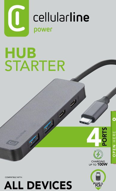 CellularLine 4 Port HUB STARTER USB-C und USB-A Hub in Schwarz - Bild 1