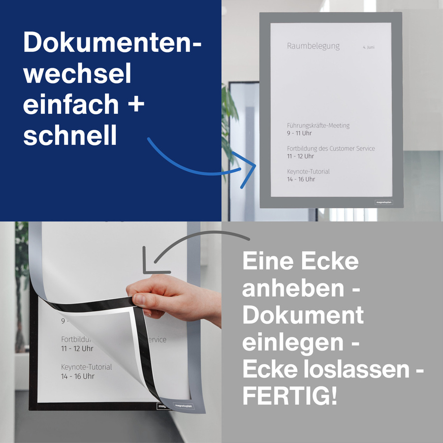 magnetoplan magnetofix Magnetrahmen DIN A4 in Grau aus Kunststoff, 2er Pack - Bild 2