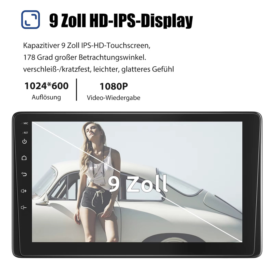 ESSGOO Universal Autoradio mit 9 Zoll Touchscreen, 1 DIN, Wireless Apple CarPlay und Android Auto, Bluetooth, USB, AUX, Mirror Link und Lenkradsteuerung, Schwarz - Bild 2