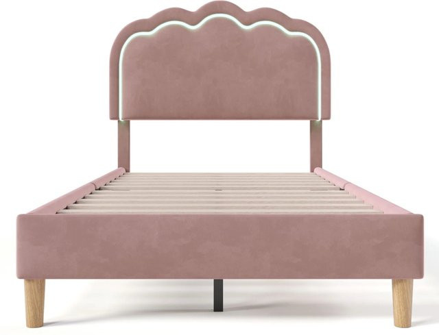 okwish Polsterbett aus Samt in Rosa mit LED-Lichtleiste und verstellbarem Kopfteil, B/T/H: 90 x 200 x 101 cm - Bild 1