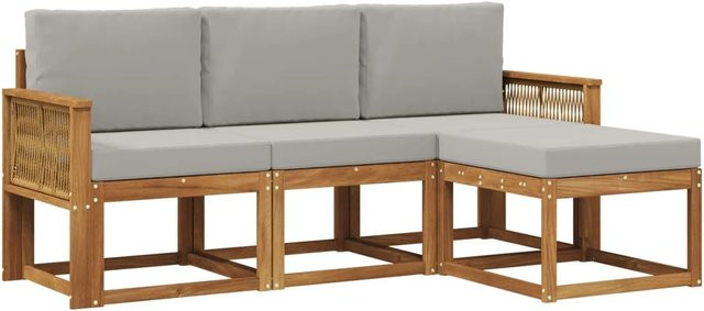vidaXL Outdoor-Sofagarnitur aus Akazienholz mit Polsterkissen in Grau und Natur - Bild 1