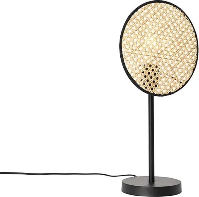 QAZQA Country Tischlampe Kata in Schwarz mit Rattan und Holz, rustikaler Stil für Wohnzimmer und Schlafzimmer, E27 Fassung, Höhe: 25 cm, Durchmesser: 25 cm - Bild 1