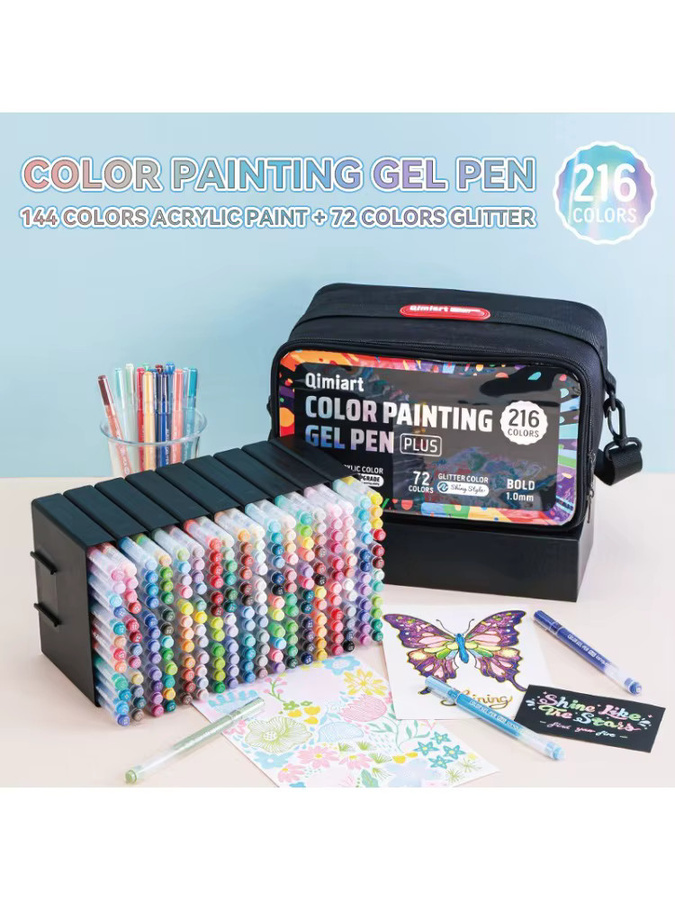 Languo Acryl- und Glitzer-Gelstift-Set mit 216 Farben, Mehrfarbige Schreib- und Zeichenmarker für Kunst und Schule - Bild 1