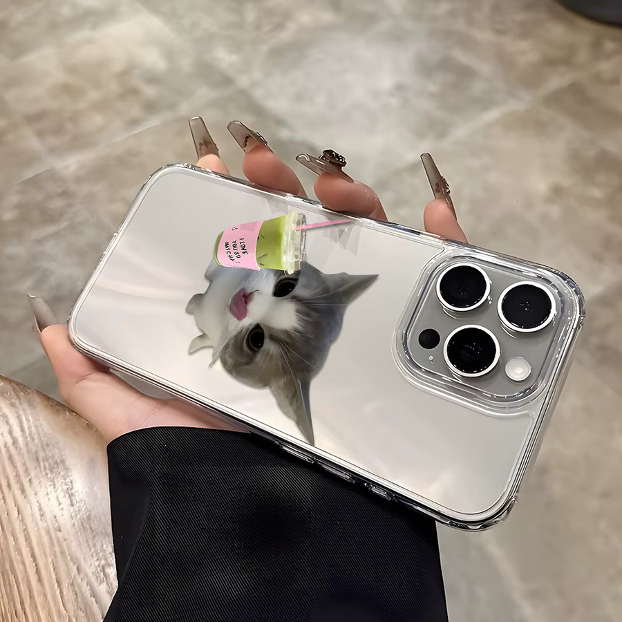Luxuriöse transparente Handyhülle mit Kaffee-Katzen-Motiv für Apple iPhone Modelle, Galvanisierung Schutzhülle in Transparent - Bild 3