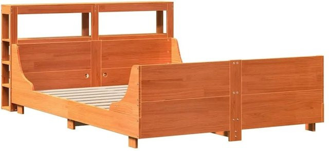 vidaXL Massivholzbett aus Kiefernholz in Braun, rustikales Bett ohne Matratze, B/T/H: 135 x 190 x 82 cm - Bild 1