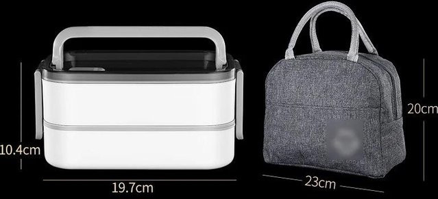 Yiran Furniture Bento Box aus 304 Edelstahl mit Thermotasche und Doppel-Fach, weiß, mikrowellengeeignet und auslaufsicher - Bild 1