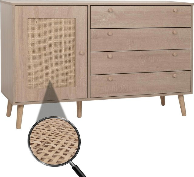 MCW Sideboard M43 in Eiche-Optik mit Kubu Rattan und Melamin, Farbe: Braun, B/T/H: 120 x 38 x 77 cm - Bild 1