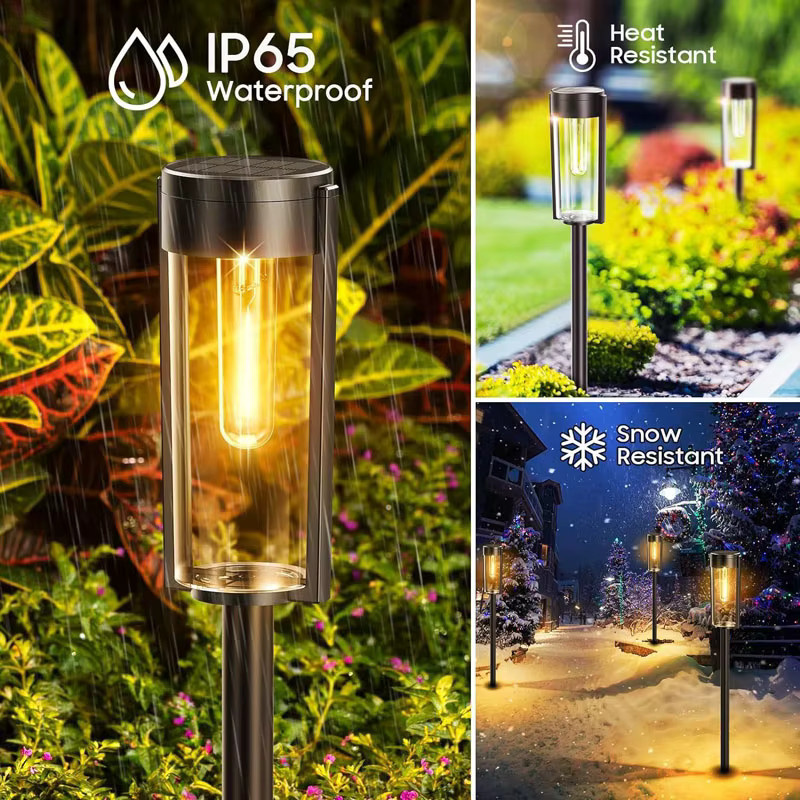 6er-Pack DOUWENXI Retro-Solar-Wegeleuchten in Schwarz mit warmweißem LED-Licht für den Garten und Gehweg - Bild 3
