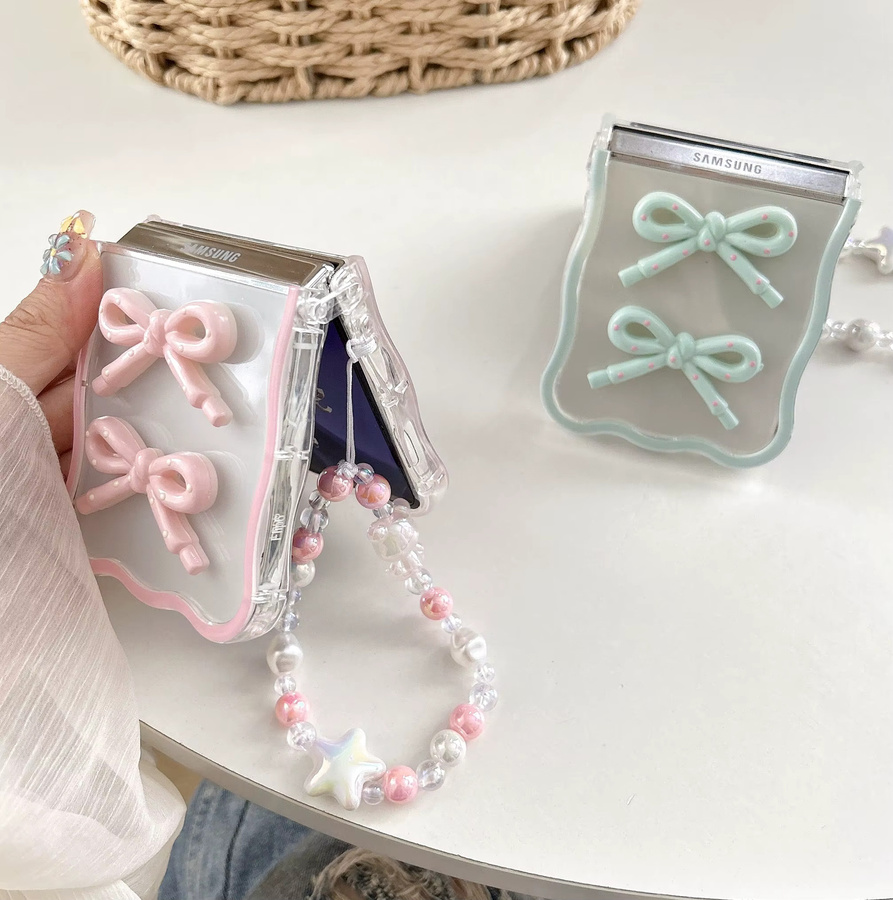Stoßfeste Silikonhülle für Samsung Galaxy Z Flip 7, 6, 5, 4, 3 mit 3D-Schleife und Lanyard-Armband im gewellten Rand-Design - Bild 2
