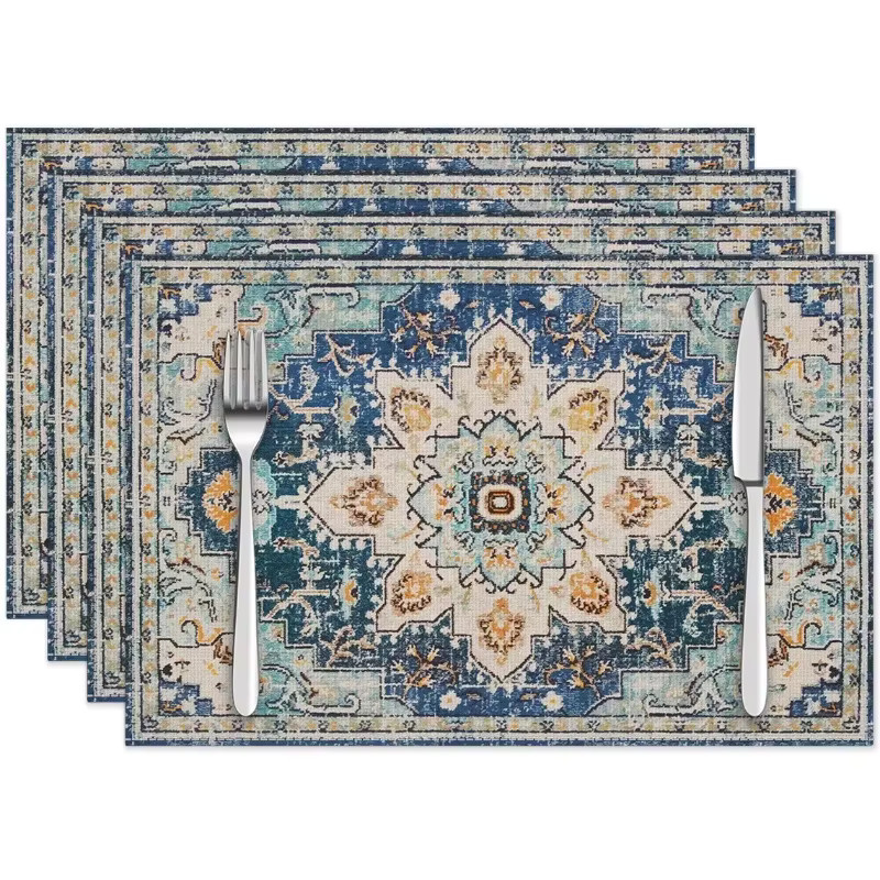 VIKAMA 4-teiliges Set Retro-Ethno-Tischsets, rechteckig, rutschfest und pflegeleicht, B/T: 40 x 30 cm - Bild 2