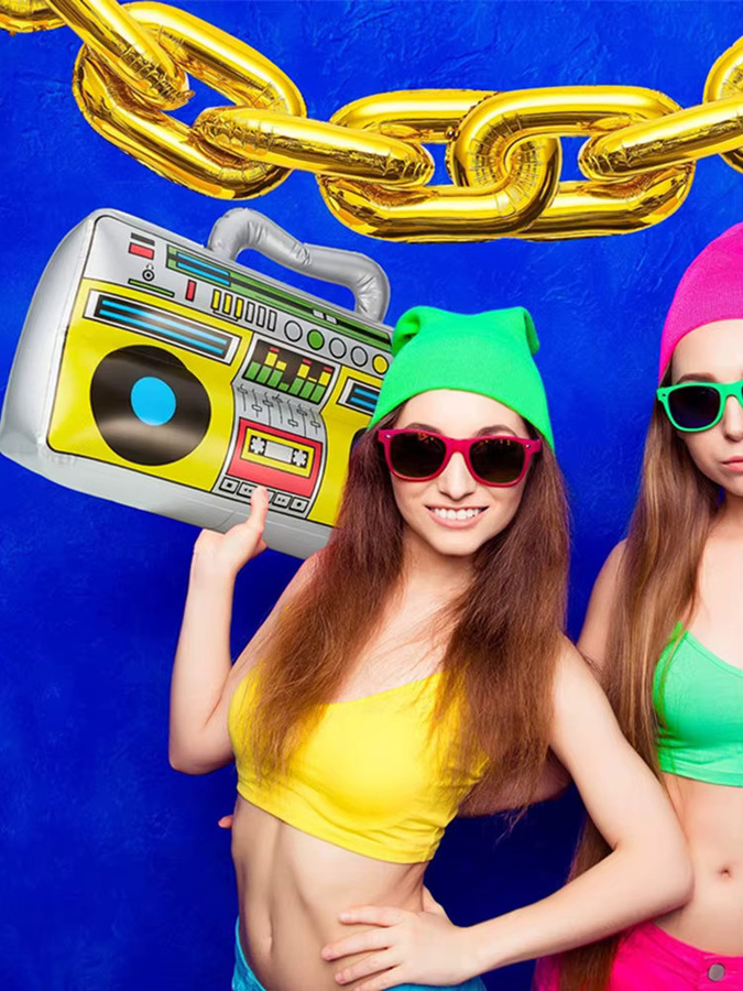 Aufblasbare Radio-Boombox von ALLOYSEED als bunte Retro-Partydekoration für 80er und 90er Jahre Themenpartys, Hip-Hop und Disco - Bild 6