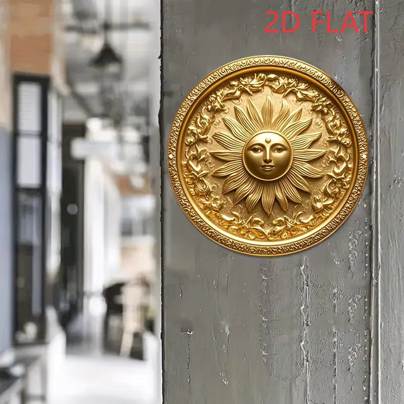 CIFBUY Vintage Sonnenblumen Metall-Wandkunst in Gold, runde florale Retro-Dekoration mit geprägtem Blumenmuster, Durchmesser: 20,32 cm - Bild 1