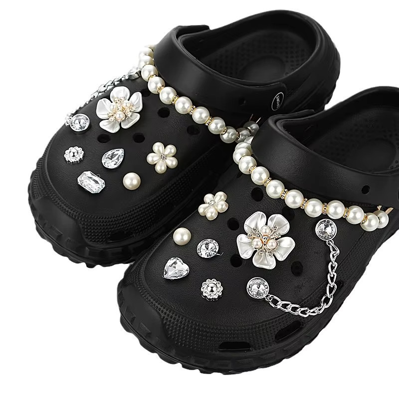 FHLDING Schuh-Charms-Set, 16-teilig, Diamant-Weiße Blumen-Perlenkette, Unisex - Bild 5